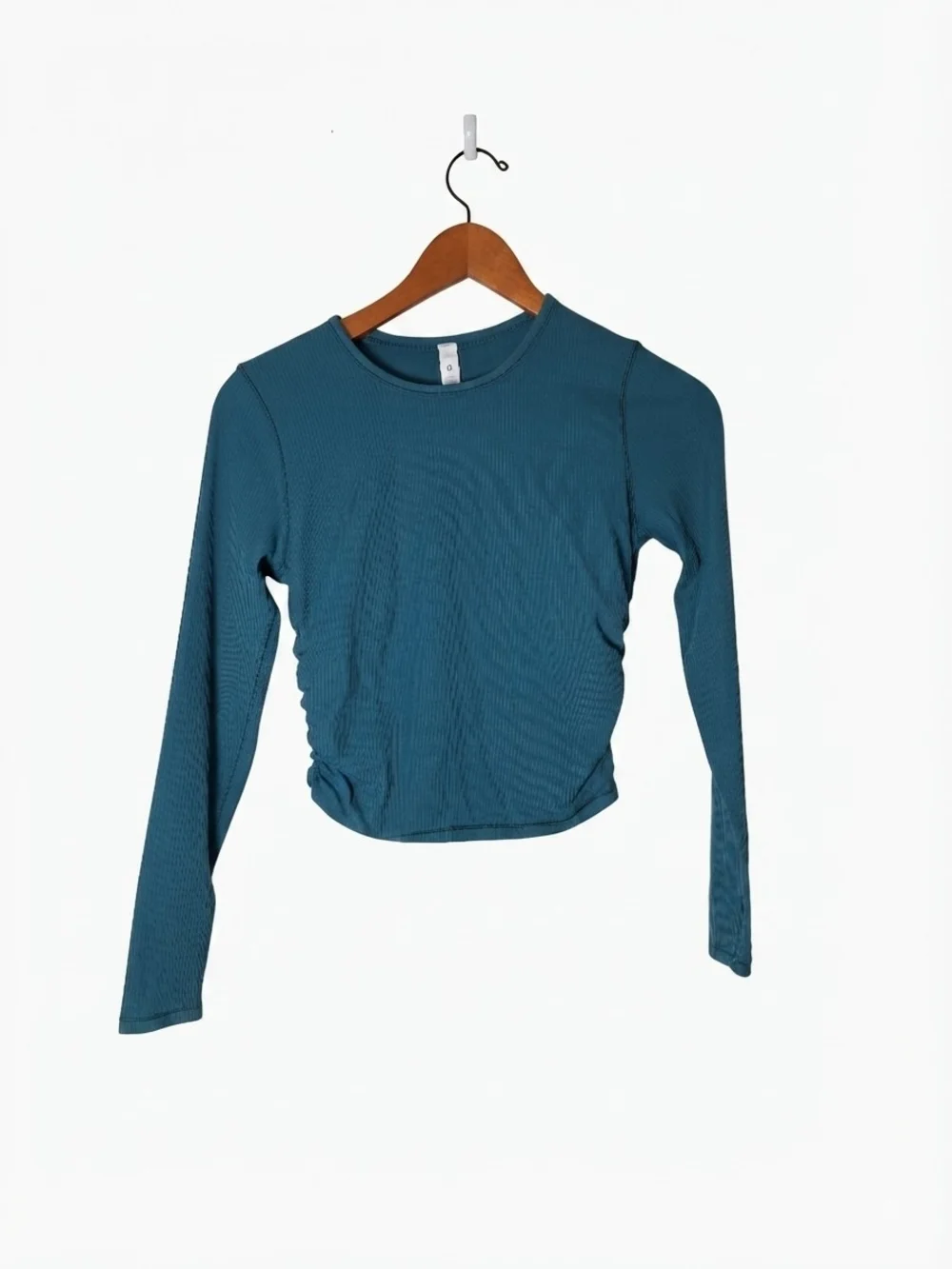 Lululemon All It Takes Ribbed Nulu Teal Blue Ruched Sides Crop Top Size 4